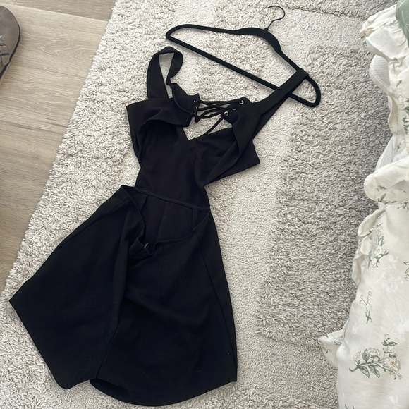 Black Cutout Romper with Lace Up - Picture 2 of 2